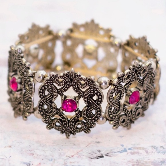 Jewelry - Women’s Vintage Elegant Silver and Purple Rhinestones Bracelet